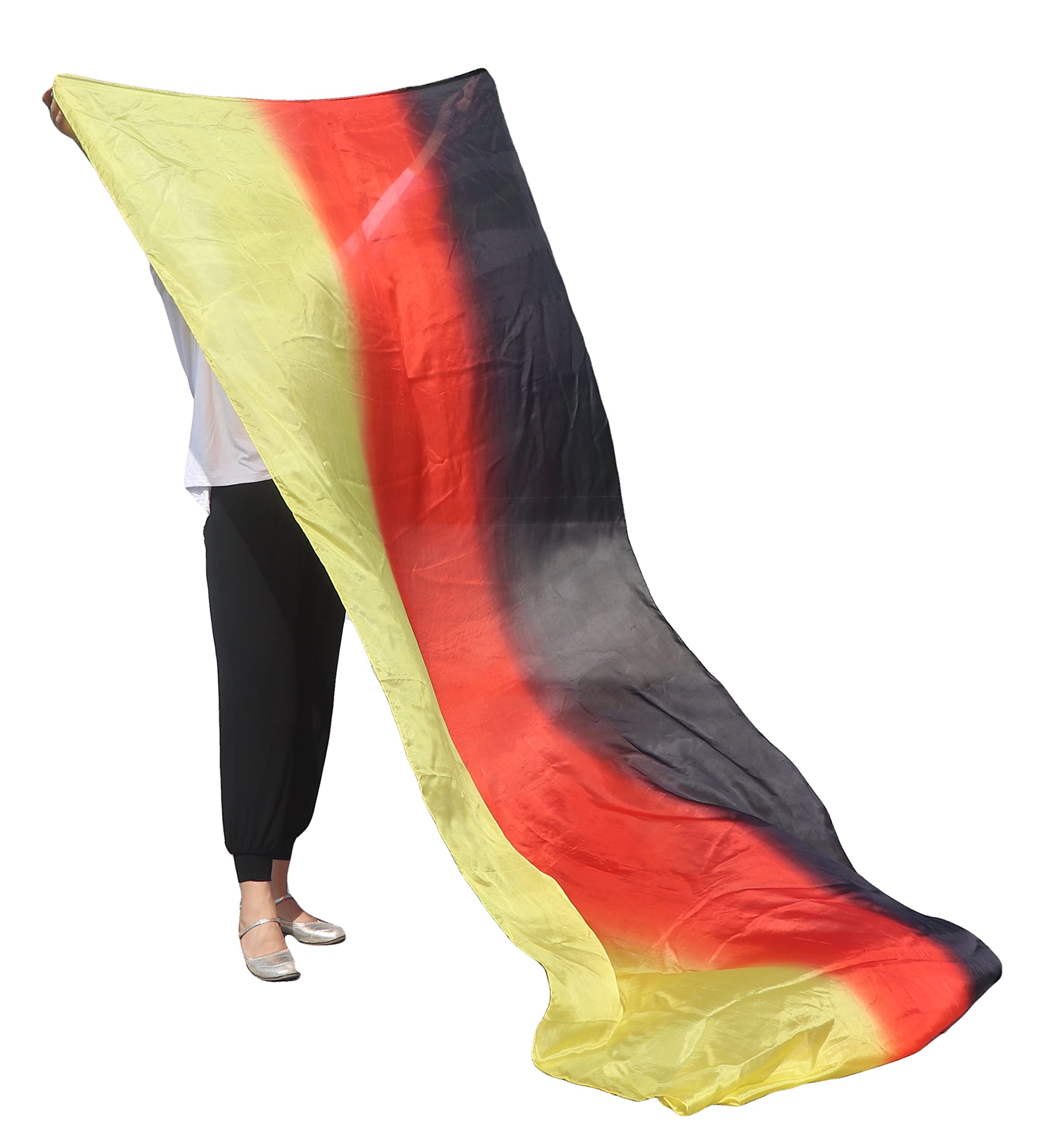 Winged Sirenny 3-Tone Flowy Luxury Bellydance Silk Scarf with Hand Rolled Edges, Lightweight Liquid Oriental Dance Veil