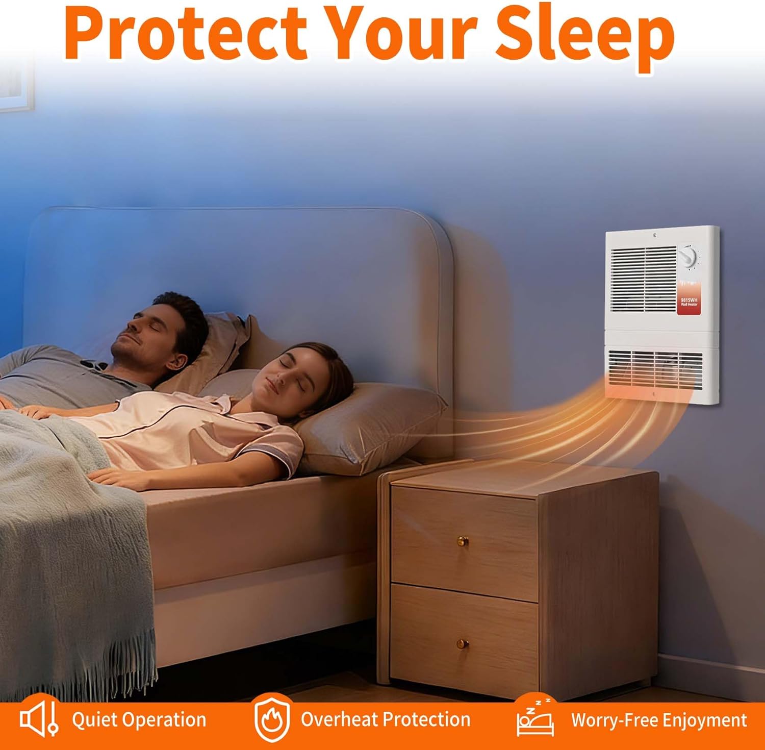 9815WH High Capacity Wall Heater with Built-In Adjustable Thermostat and Silent Motor, 1500W Large Capacity Electric Wall Heater for Bathroom, Bedroom, Living Rooms, Overheat Protection, 120/240V