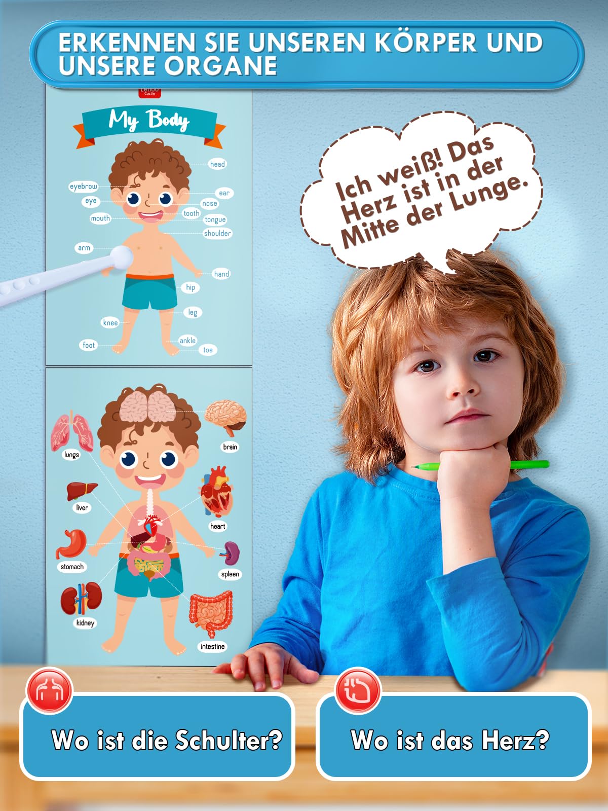 Lehoo Castle Arztkoffer Kinder, Spielzeug ab 3 Jahre, Doktorkoffer Kinder, Arztkoffer mit Arztkittel, Arzt-Kit für Kleinkinder Junge(Blau)