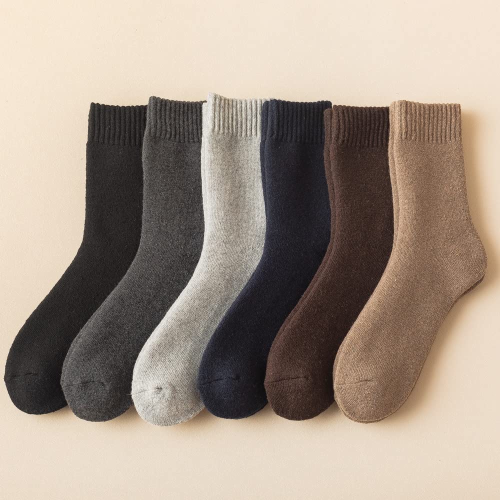 Wollsocken Mens schwere dicke Wollsocken weiche warme mittelrohr gemütliche thermische Winter-Crew-Socken 6 Paare schwarz grau blau beige EU 38-45 Wollsocken Damen ( Color : Mix Colors , Size : EU 38-