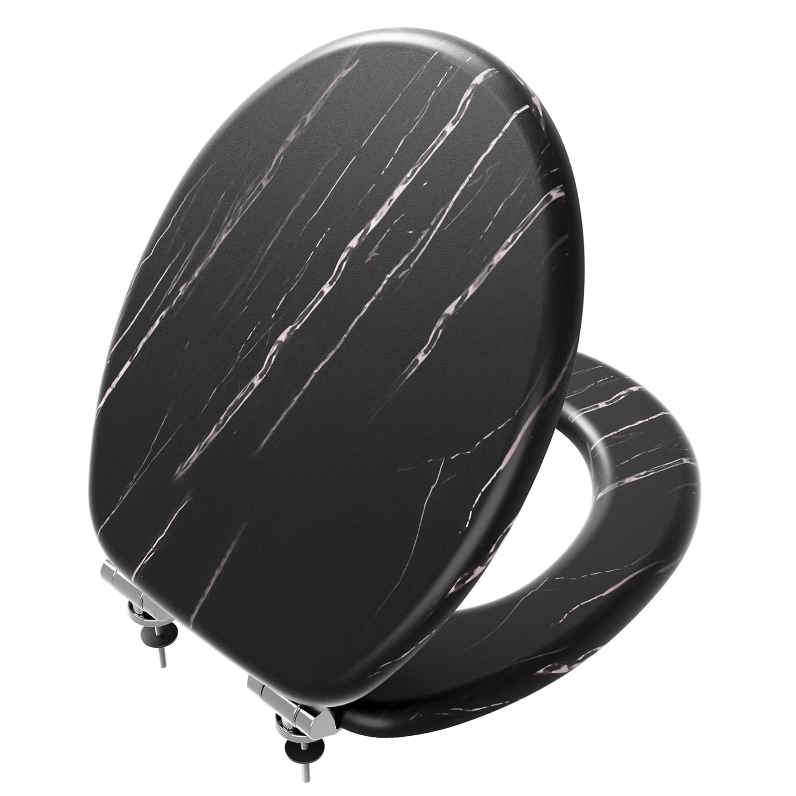 Toilettendeckel mit Absenkautomatik Holz - WC Sitz Bambus Klodeckel Oval MDF Klobrille Toilettensitz Softclose Toilet Seat Schwarz 175 KG Belastbarkeit