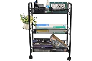 OVICAR Mesh Swing Out Kitchen Storage Cart with Sturdy Wheels & Pull Out Basket