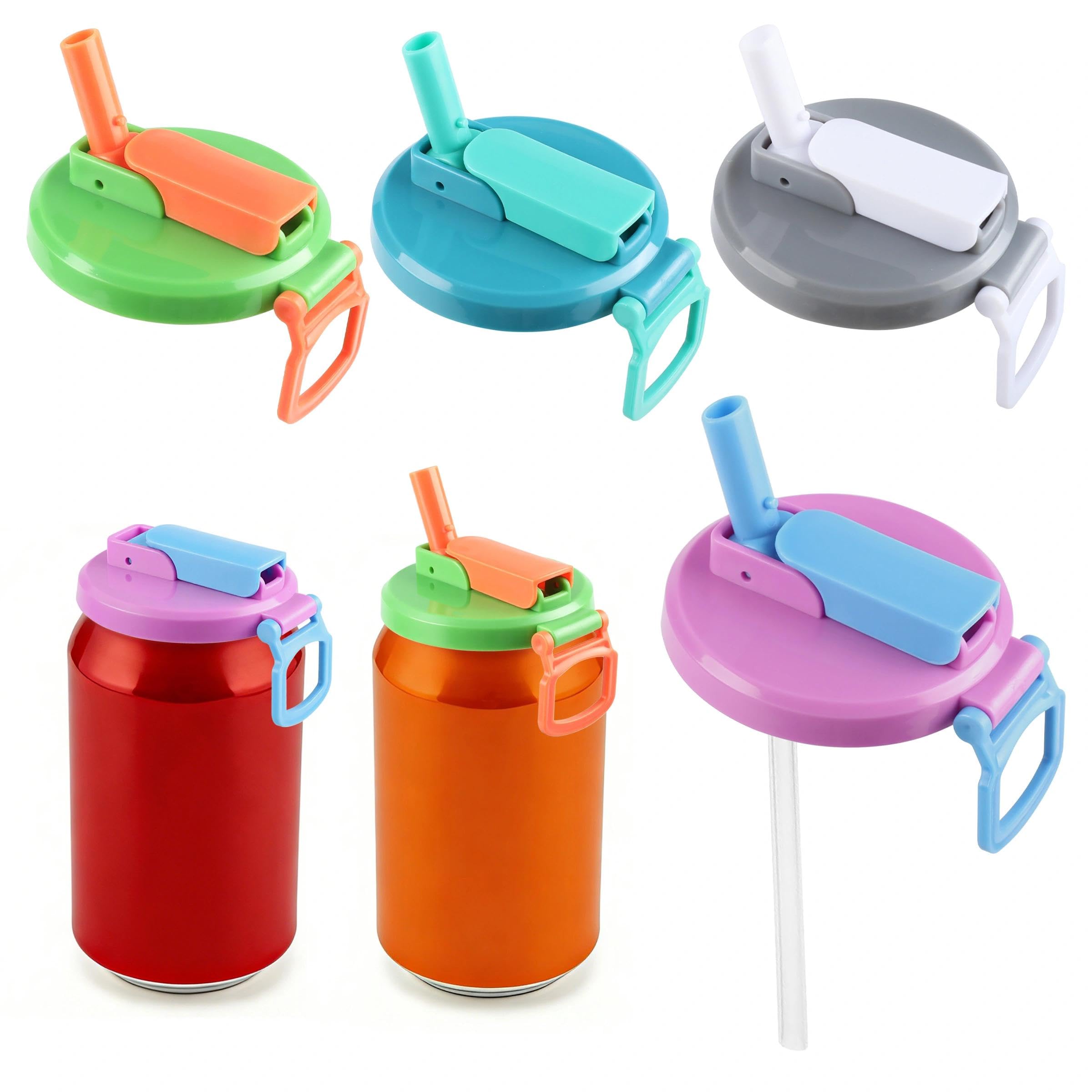4 Pack Soda Can Lids with 8 Straws, Reusable Can Covers Colors Can Tops for Standard Soda, Juice, Beer Cans
