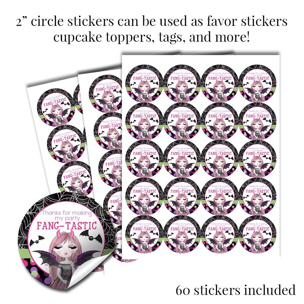 Vampire Girl Halloween Birthday Thank You Stickers | Set Of 40 Circle Labels | Party Favors & Goodie Bag Seals - View #8