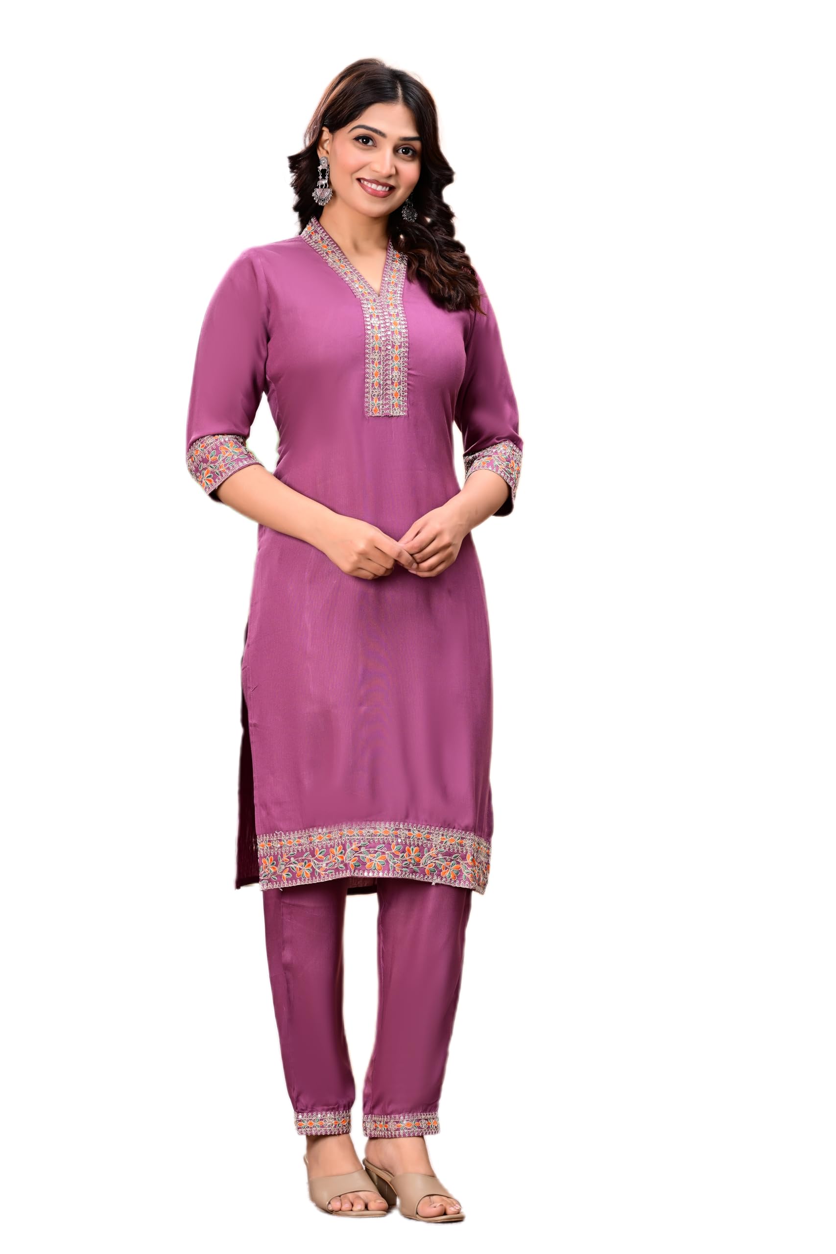 Women's Rayon Blend Embroidery Solid Straight Kurta with Pant-picture-16
