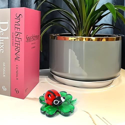 Miniatura 5 de Trébol de cuatro hojas de cristal de animales de mariquita, regalos - Figuritas de mariquita diminutas figuras de animales soplados a mano,