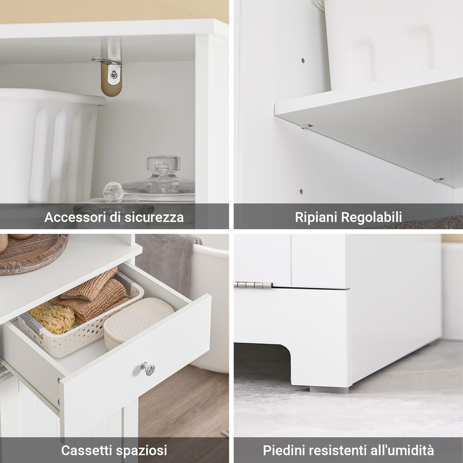 SoBuy Mobile Bagno Salvaspazio con Cesto Portabiancheria 45L 40x38x180cm | Colonna Bagno Stretta con Cassetto Ripiano Aperto e Anta Mobiletto per Lavanderia o WC BZR216-W