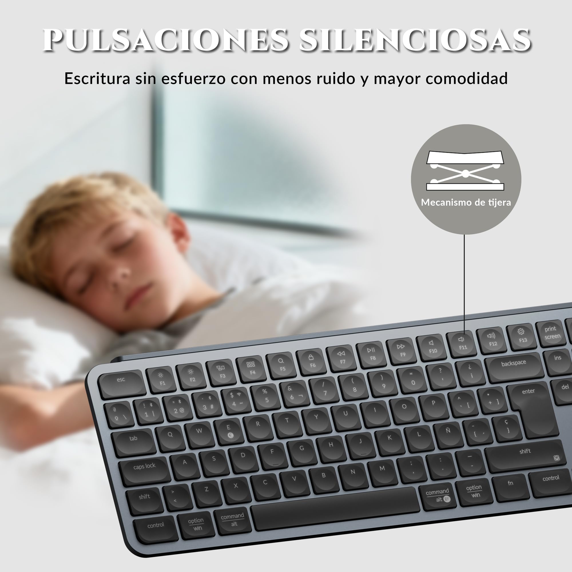 Keychron B6 Pro Teclado Inalámbrico Ultradelgado, Diseño ISO-ES 100%, 2.4 GHz/Bluetooth 5.2/Cable, Programable Mediante ZMK/Launcher, Escritura Silenciosa, para Mac, Windows y Linux – Gris Espacial
