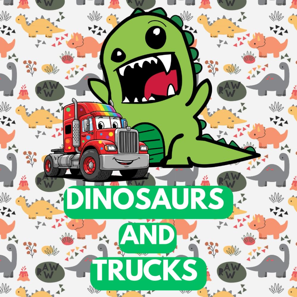Dinosaurs and Monster Trucks Coloring Book for Kids: Cute and Easy Coloring Pages for Boys and Girls