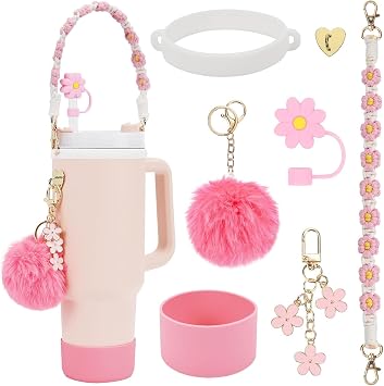 Stanley Cup Accessory Set 7-Piece Bundle Including Straw Cover, Silicone Boot, Hand Strap, 4 Charms for 40oz & 30oz Tumblers