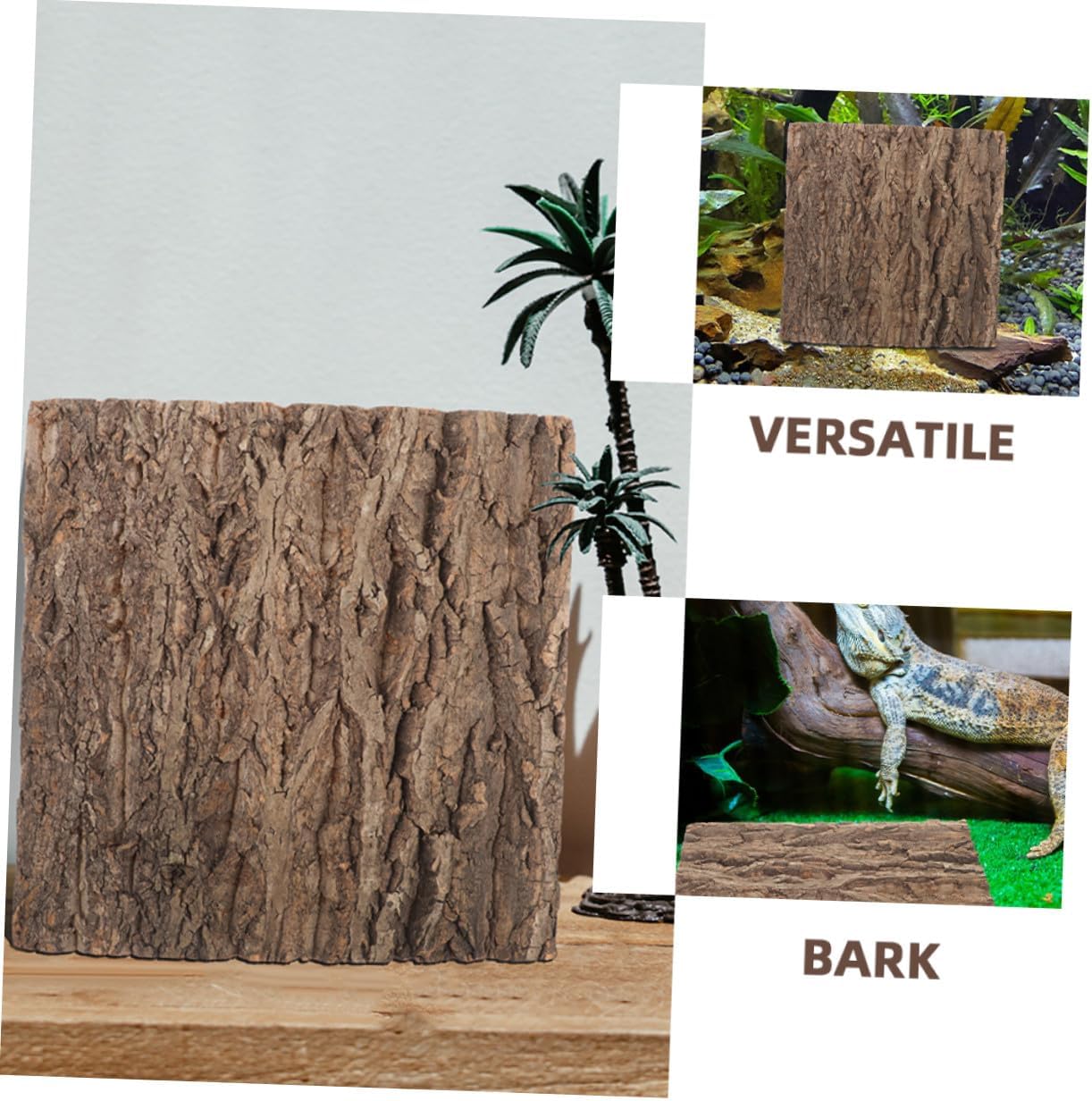 2pcs Natural Cork Bark Background Board Realistic Tree Texture Aquarium Ornament and Reptile Habitat Decor with Green Plant Wall Design for Terrariums Fish Tanks Bearded Dragon