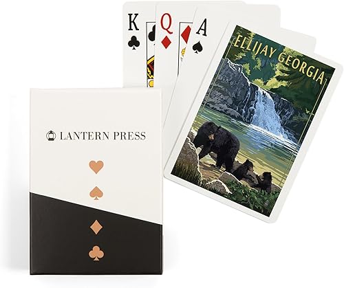 Lantern Press Ellijay, Georgia, Bear Family and Waterfall (52 cartas de juego, baraja de cartas de tamaño póquer con comodines)