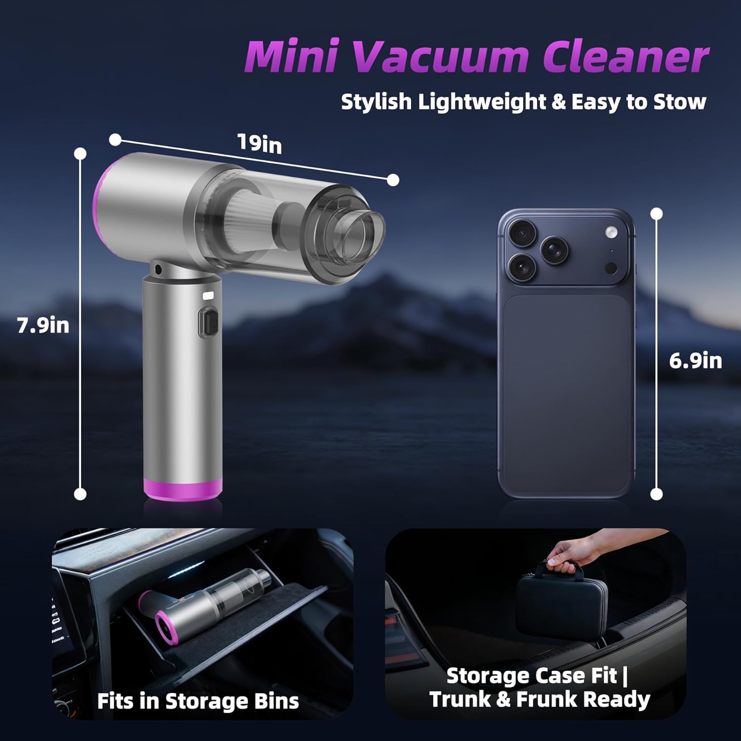 Mini Vacuum Cleaner, 2 in 1 25000PA Brushless Car Vacuum &250000RPM Air Duster 9000mAh Battery Air Blower Wireless Handheld Vacuum for Car,Office and Home
