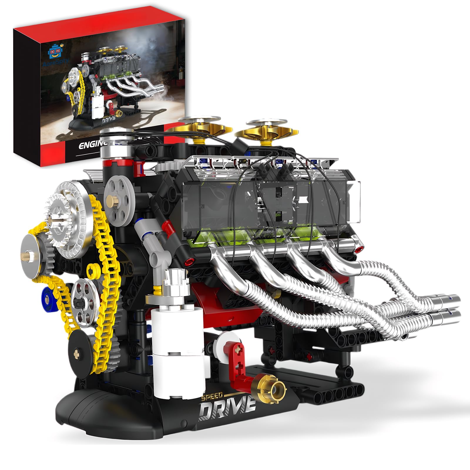 Modellino Motore V8 659 Pezzi Scala 1:4 – Manovella Meccanica | Kit Ingegneria Adulti Modellismo da Costruire STEM Idea Regalo Uomo | Kit Completo