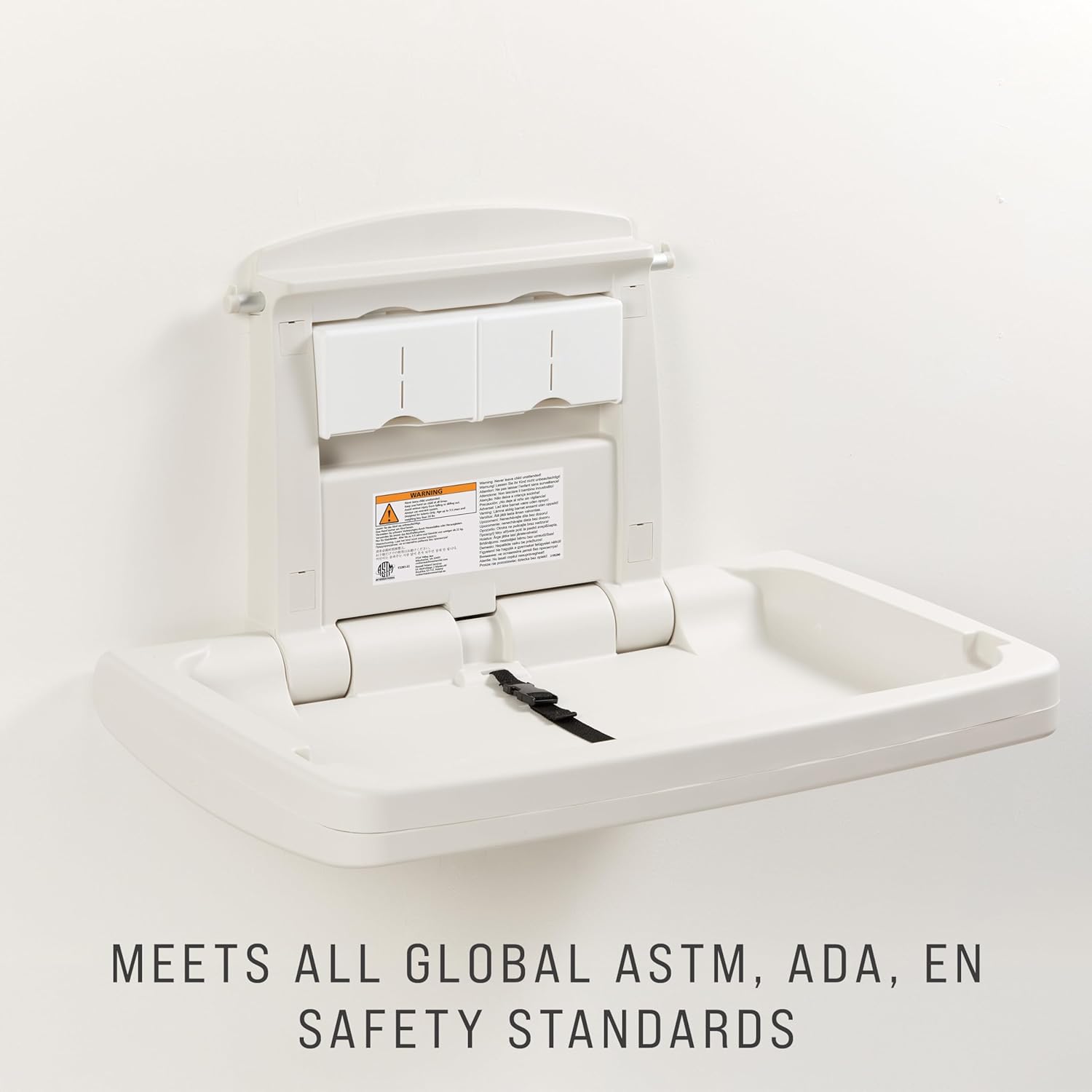 Rubbermaid Commercial Products Horizontal Baby Changing Station, Light Platinum, Wall-Mounted Fold-Down Diaper Change Table with Safety Straps for Restaurants/Hotels/Schools/Airports
