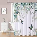 REZAYMRS Floral Shower Curtain with 12 Hooks, 72''x72'' Waterproof Polyester Fabric Shower Curtains for Bathroom, Weighted Hem Bathtubs Hotel Curtain, Machine Washable, Quick Dry (Green)