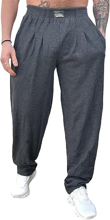 Crazee Wear Charcoal/Cord Loose Fit Baggy Workout Gym Sweat Pants with Two Front Pockets