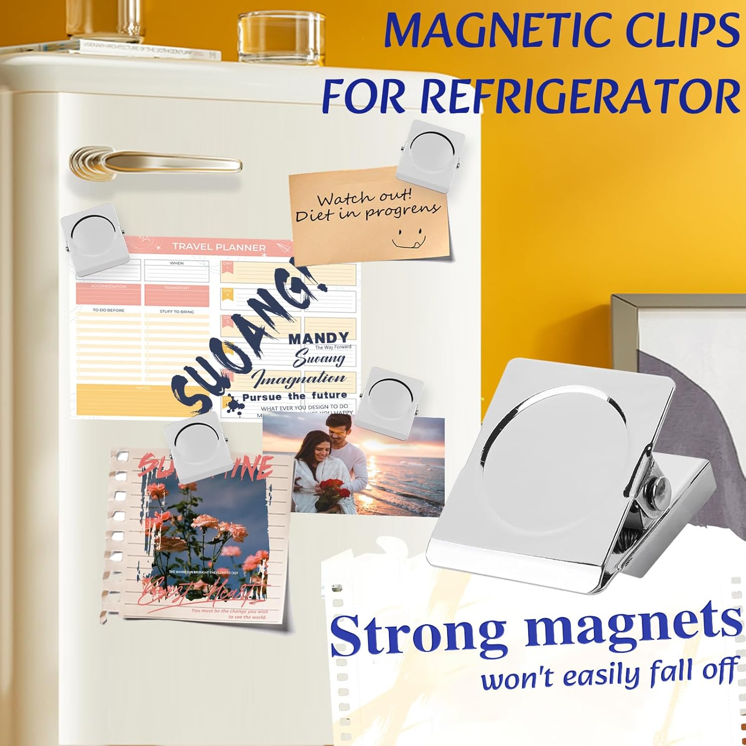 COLOGO 12 Pack Magnetic Clips Heavy Duty, 2.2 Inch Extra Large Magnets Clip, Strong Fridge Magnet Clips for Whiteboard, Refrigerator,Home Office Magnets
