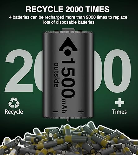 Miniatura 6 de DINOSTRIKE Paquete de baterías recargables para Xbox, 4 x 1500 mAh (4 x 3600 mWh), paquetes de baterías de control Xbox One con estación de carga