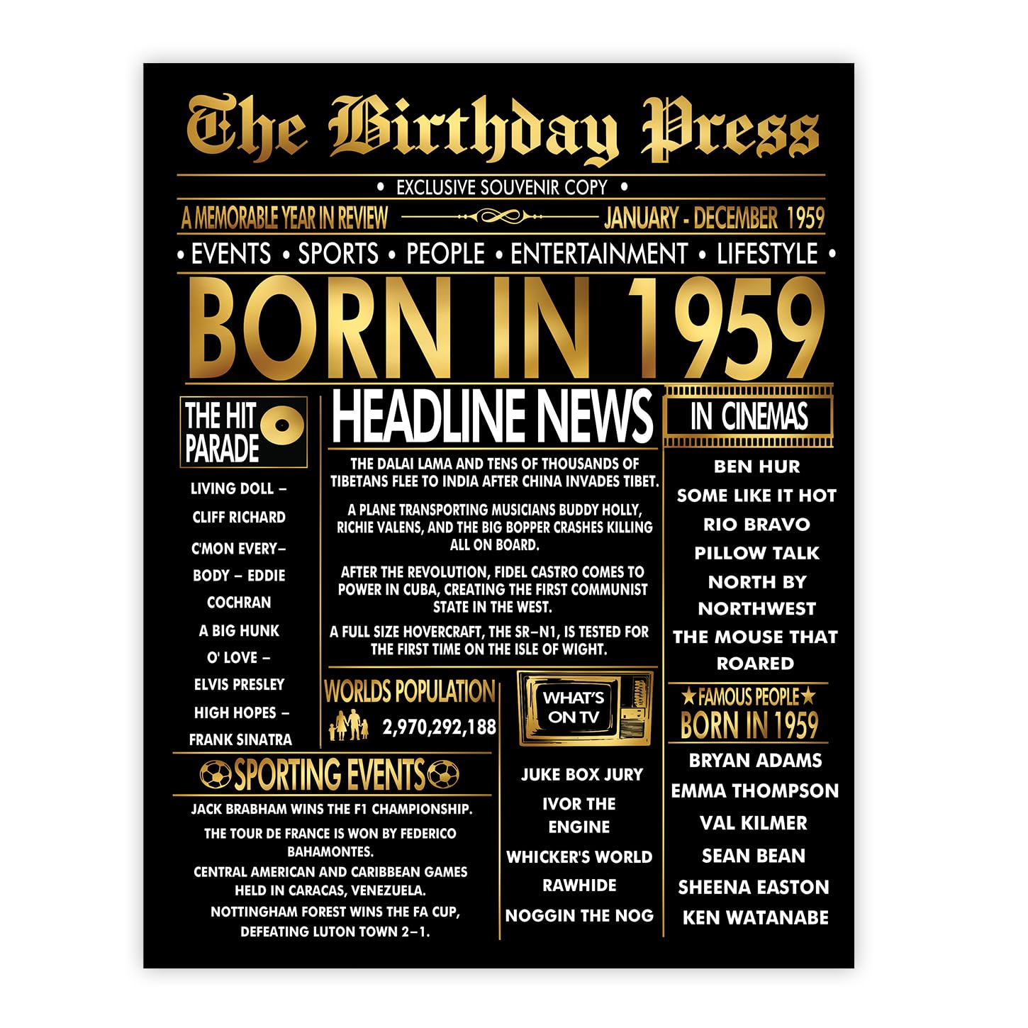 Stuff4 Men's 1959 Gold 67Th Birthday Poster Unframed - Golden Born In Newspaper - Happy 67 Birthday For Wo Retro Vintage Gifts Back In 8X10 Inch Bday Party Decor Decoration
