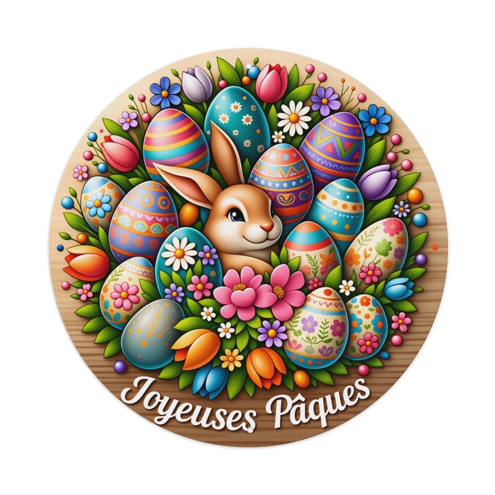 Easter Bunny Eggs Flowers Spring Metal Tin Sign Vintage Garden Bedroom Cafe Bar Man Cave Home Wall Decor Metal Poster 8x8 inches