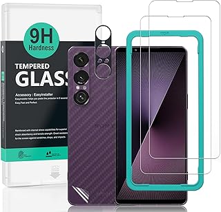 Ibywind 対応 Sony Xperia 1 VII 5G ガラスフィルム 2 枚保護フィルム ガイド枠付き レンズカバー(1枚)背面シート(1枚) すり傷防止耐衝撃硬度 9H強化ガラスフィルム【滑らかな手触り】【気泡ゼロ】【指紋認証対応 超簡単貼り付け】