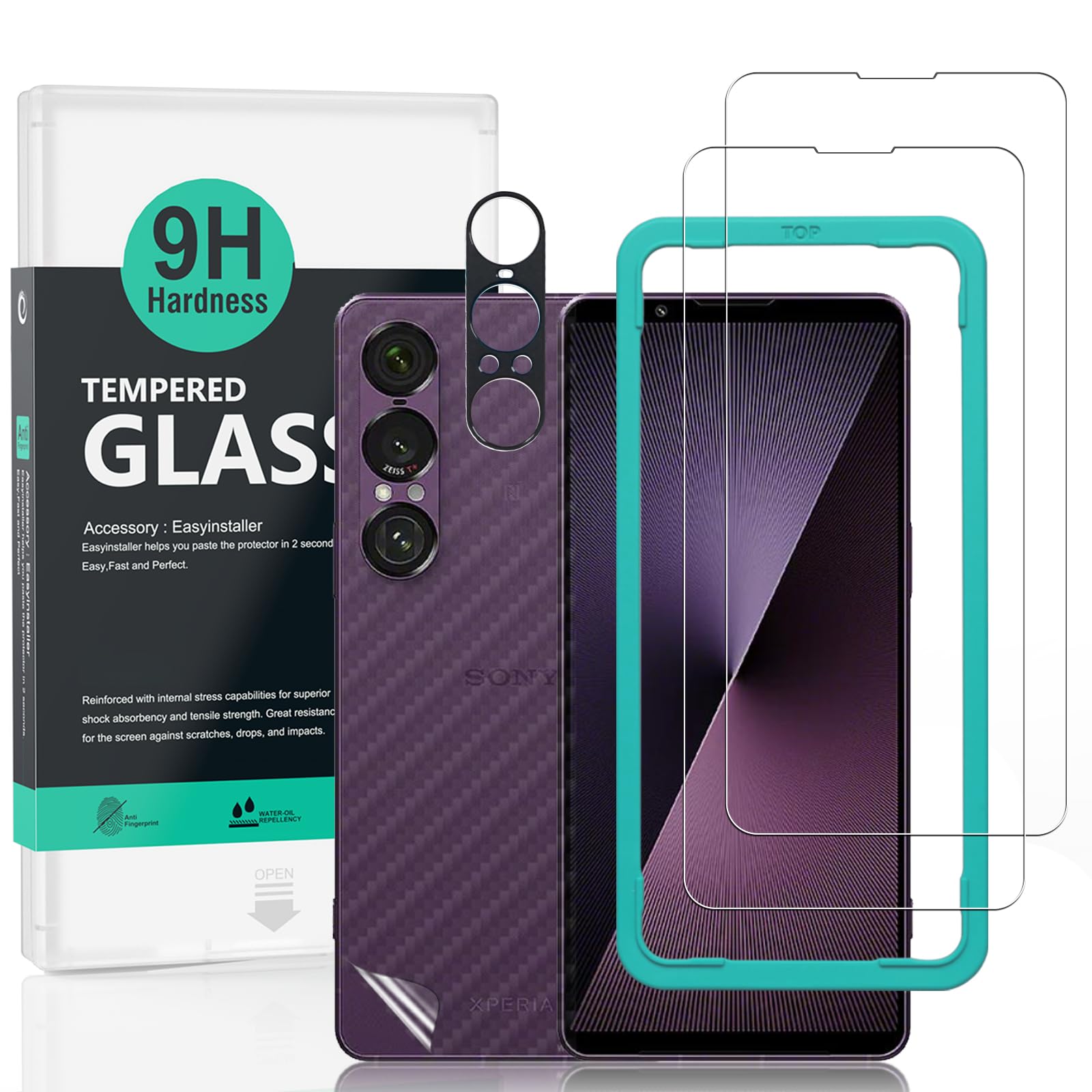 Ibywind 対応 Sony Xperia 1 VII 5G ガラスフィルム 2 枚保護フィルム ガイド枠付き レンズカバー（1枚）背面シート（1枚） すり傷防止耐衝撃硬度 9H強化ガラスフィルム【滑らかな手触り】【気泡ゼロ】【指紋認証対応 超簡単貼り付け】