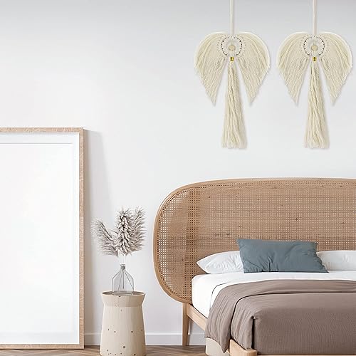 Miniatura 4 de TGGRAN 2 piezas de macramé ángel para colgar en la pared hilo tejido para el hogar cuerda occidental decoración de habitación elegante tapiz