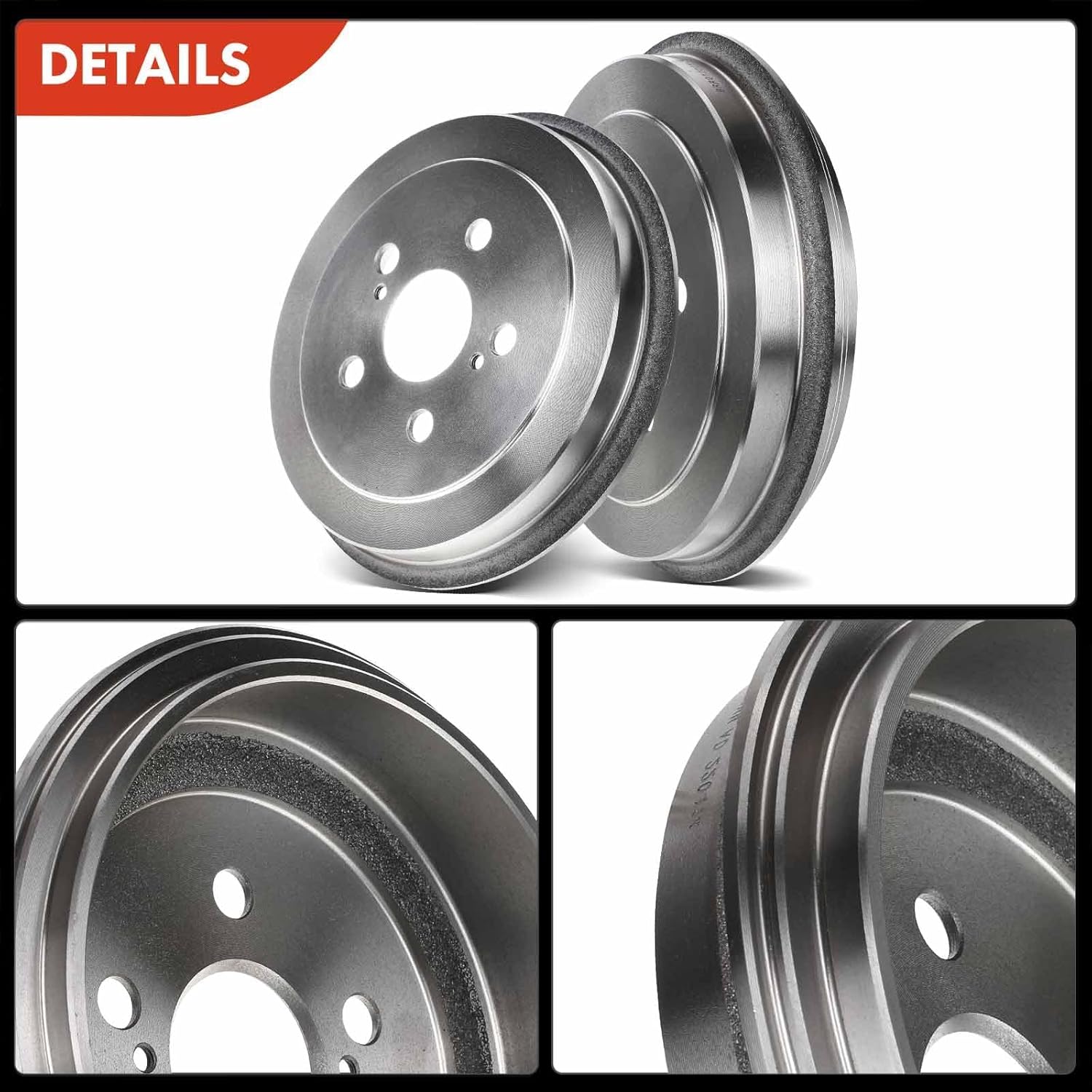 A-Premium 9.52 inch (241.9mm) Rear Brake Drums + Ceramic Shoes Set Compatible with Select Toyota Models - Corolla 2002-2008, 6-PC Set