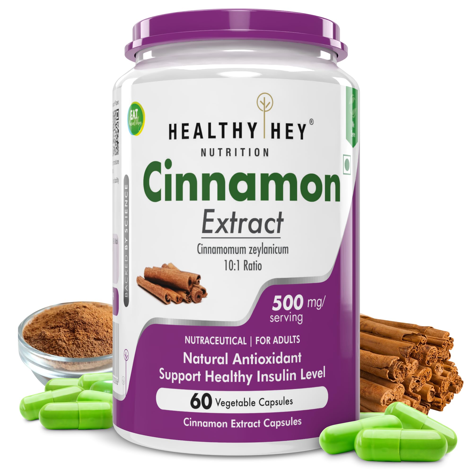 Sponsored Ad - HealthyHey Nutrition Cinnamon Extract 10:1 Ratio - Support Healthy Glucose Levels -60 Veg. Capsules