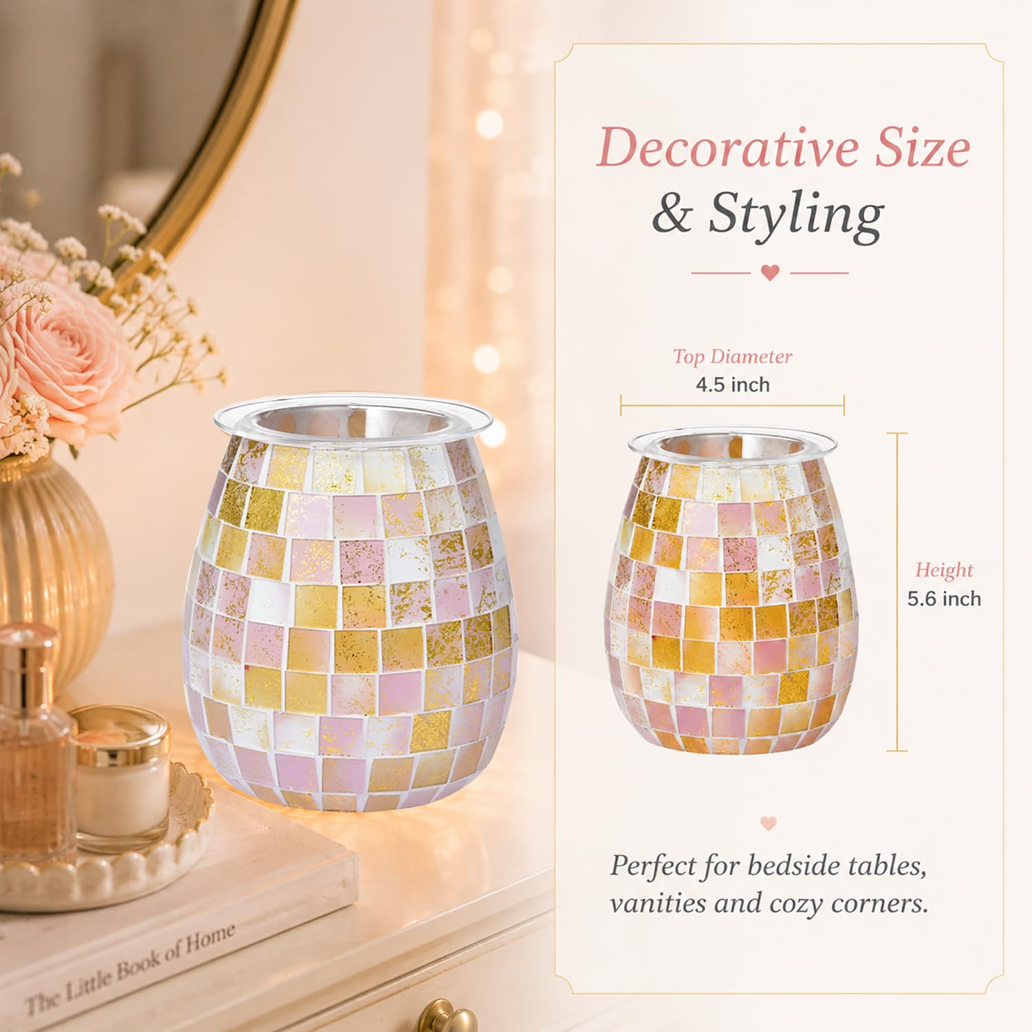Dicimi Calentador de cera de cristal, quemador de mosaico, cera romántica derretida, quemador de aceite esencial, adecuado para regalos, decoración del hogar