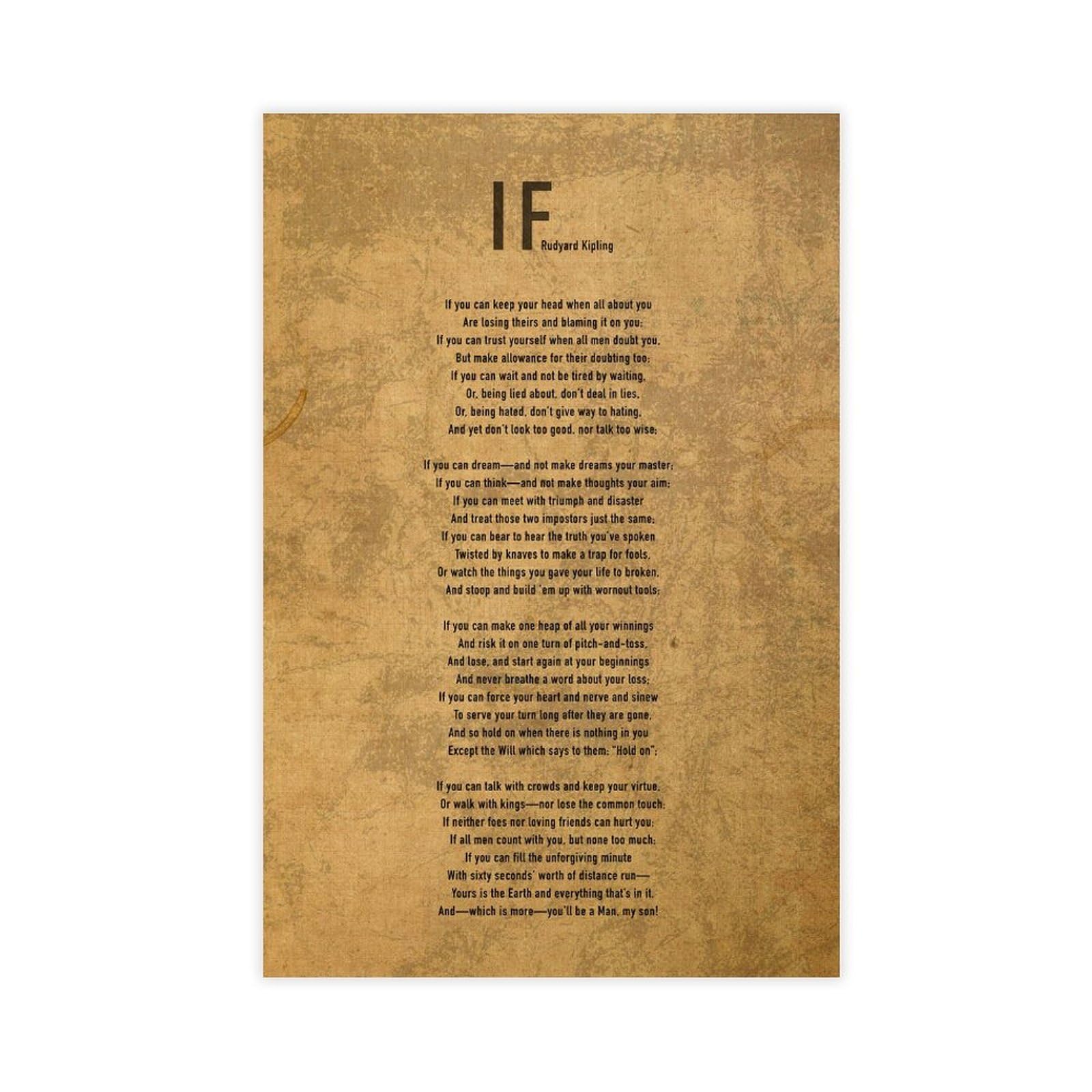 Neohi Unframe-Style Kipling Poem If Rudyard Kipling Inspirational Poem Poster Canvas For Home Office Canvas Wall Art Posters And Prints Room Aesthetic Bedroom Office Decor 12X18inch(30X45cm)