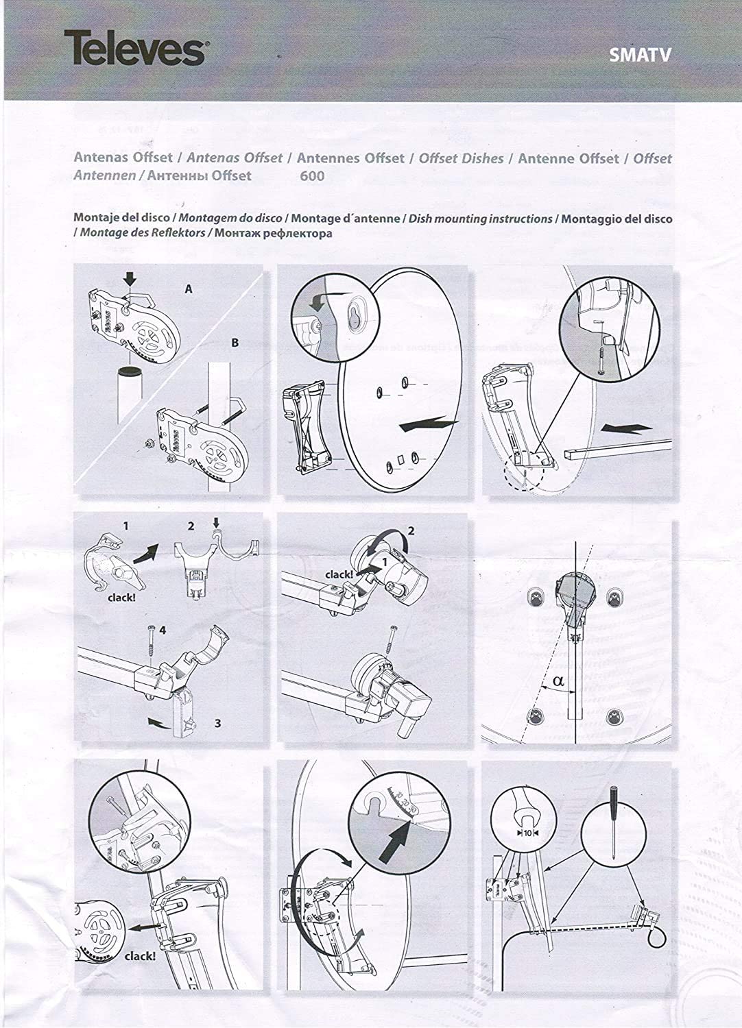 Kit Antena PARABOLICA T E L E V E S 63CM Aluminio (con Soporte Y Cable 20m)