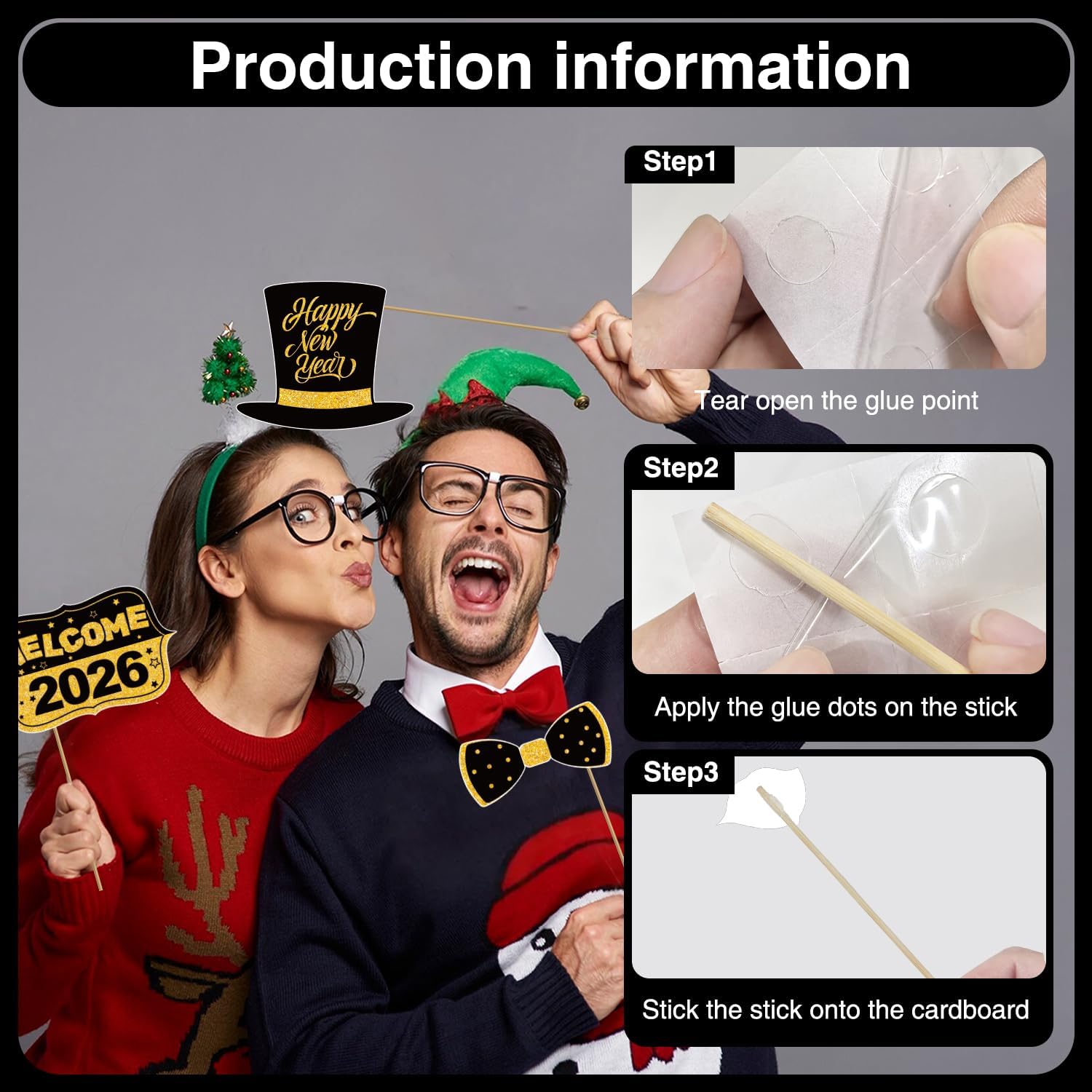 Biswiter 36 Pcs New Years Photo Booth Props, New Years Eve Photo Props 2026, Happy New Year Decorations 2026, New Year Photo Booth Props 2026, New Years Eve Party Supplies - Image 6