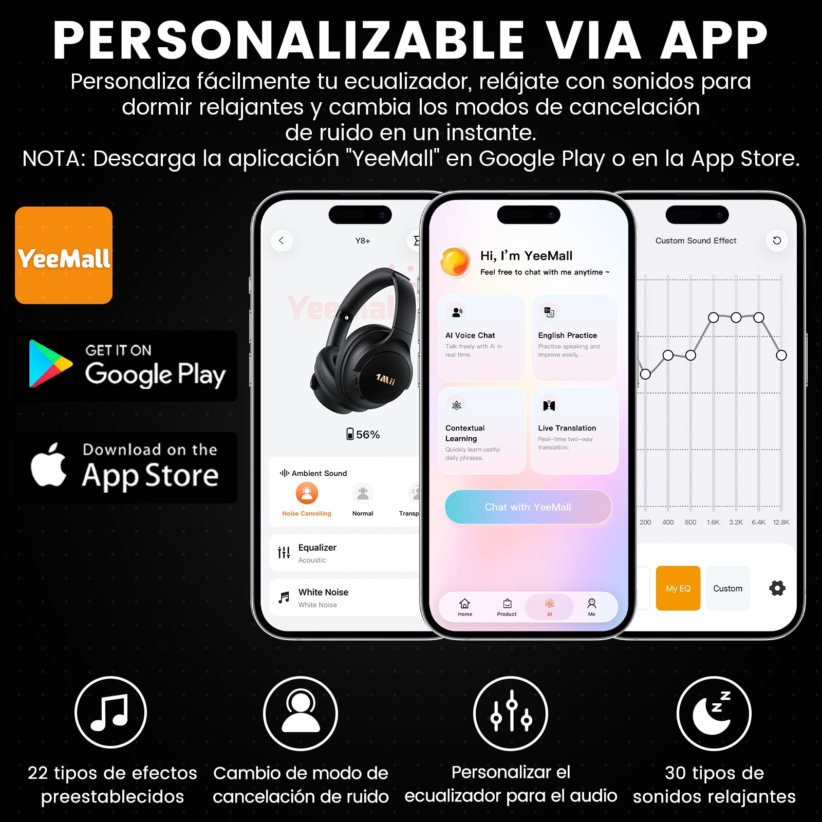 1Mii Y8+ Cascos Inalámbricos Bluetooth Cancelación Ruido Diadema, Negro | ANC Híbrida, Sonido LDAC Hi-Res con Graves Potentes, 100 h de reproducción, BT 6.0, Cómodos, EQ personalizable con App
