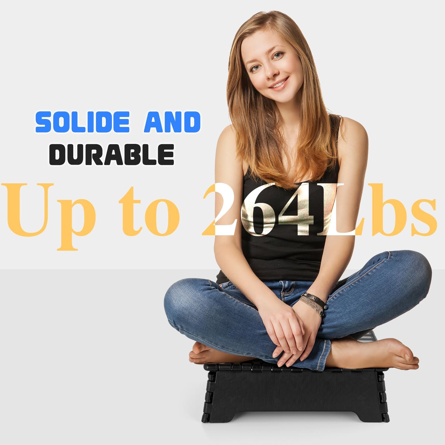 2Pcs Step Stool Foldable, 5 inch Folding Step Stools for Adults, Sturdy Portable Non-Slip Collapsible Stepping Stool with Handle for SUV, RV, Kitchen, Bathroom, Black