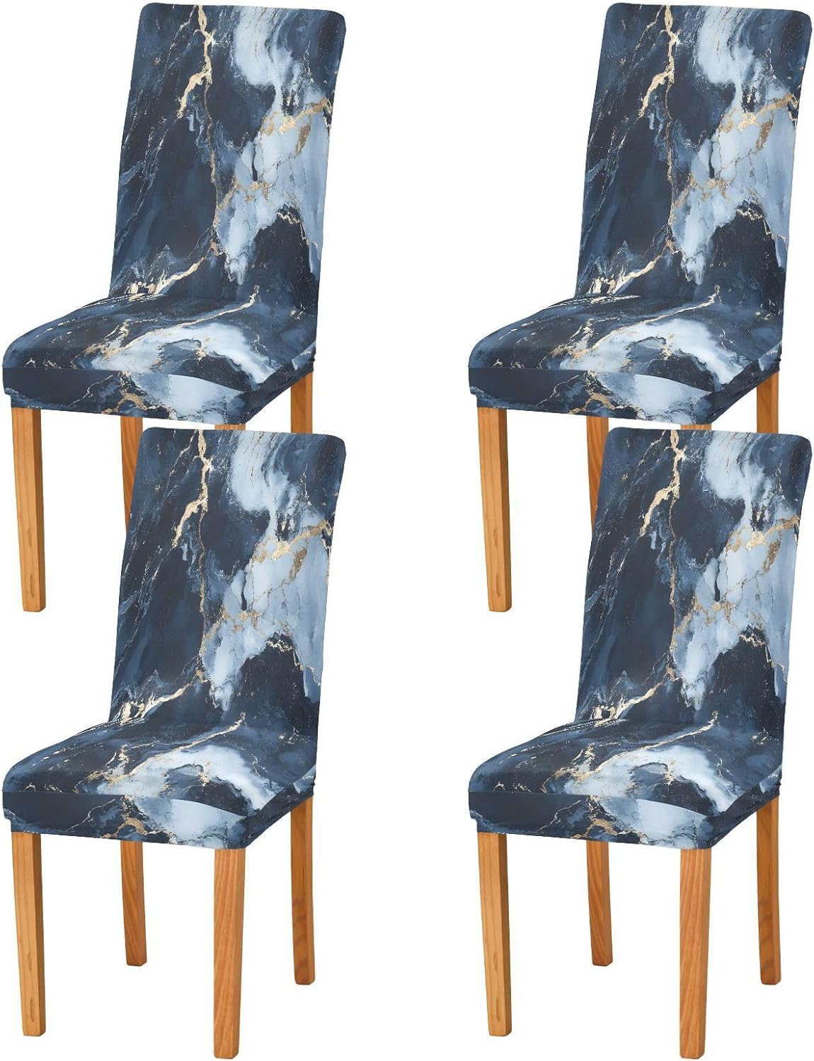 ALAZA Chair Covers for Dining Room, Dark Blue Marble Stretch Chair Cover Sets Chair Protector Removable Washable for Ktichen Restaurant Hotel