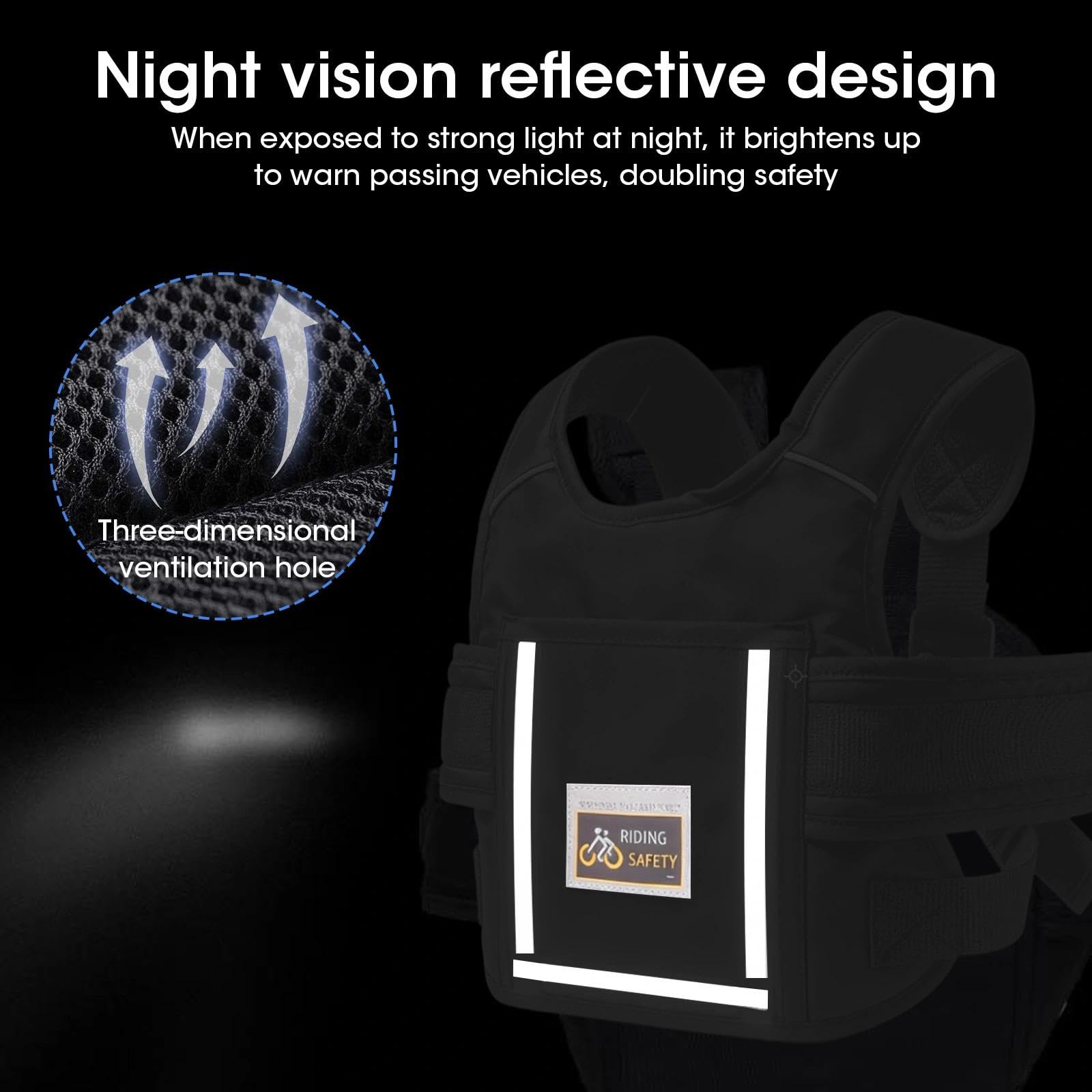 Harnais de Sécurité Moto Enfant Réglable avec Sac & Bandes Réfléchissantes, Ceinture Protection Moto Enfant Ajustable 2-15 Ans, Harnais Antichute pour Moto et Vélo Électrique