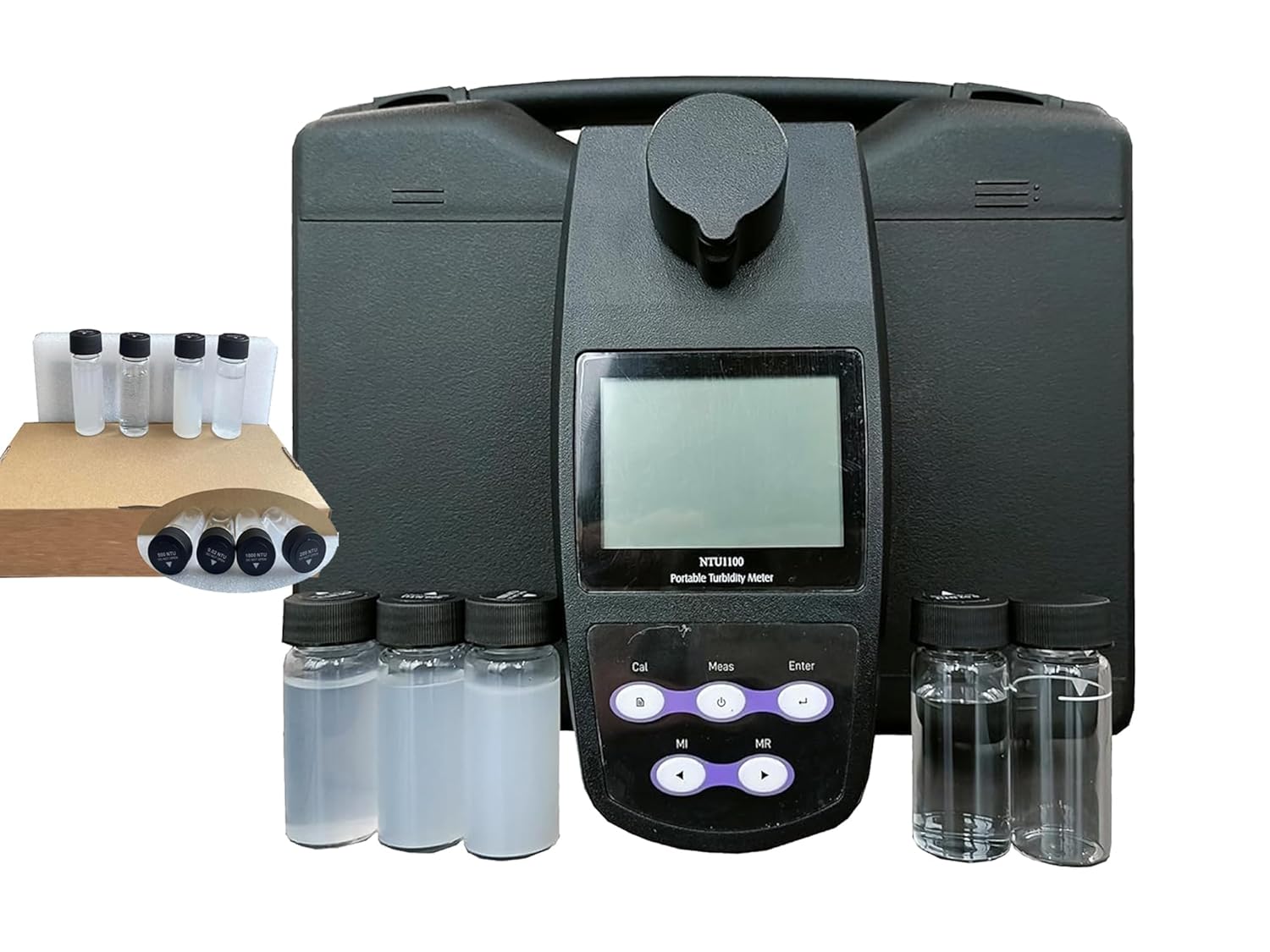 Turbidity Meters Turbidimeter Tester Kit with 4 PCS Calibration Solution Range 0~1100 NTU/FNU 0~275 EBC 0~9999 ASBC for Light Tap Sewage Treatment 100 Groups Storage USB 2-5 Point Calibration