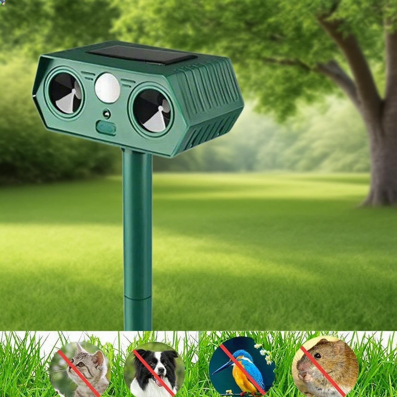 Garden Solar Animal Repellent, Waterproof And Dustproof, 24-Hour Animal Repellent, Suitable For Outdoor Repelling Cats, Moles, Squirrels, Raccoons, Skunks, Rabbits, Deer, Mice, Rodents (Green)