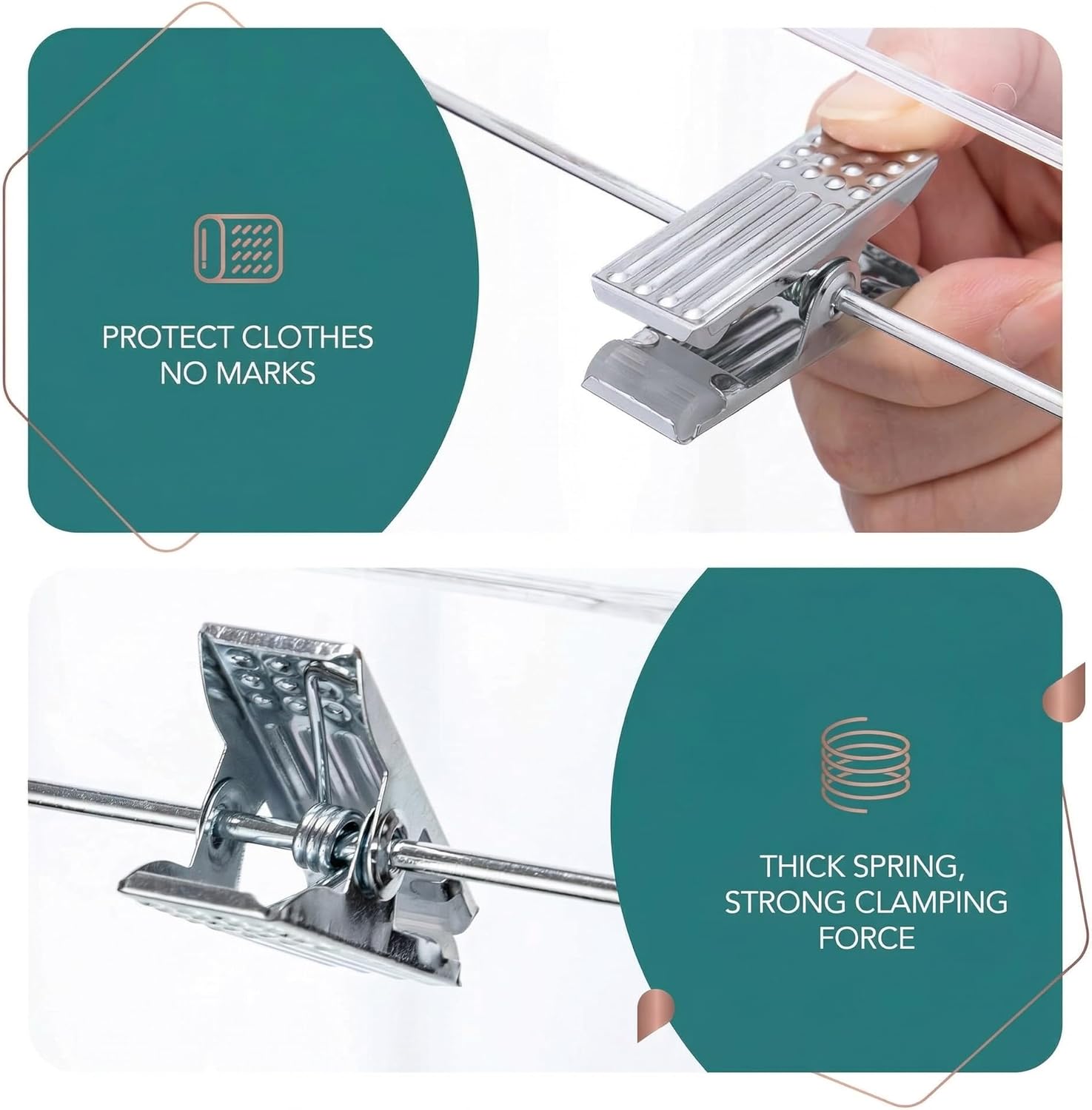 HOUSE DAY 120 Pack Clear Pants Hangers with Clips, Plastic Skirt Hangers for Women, 14 Inch Clip Hanger for Pants, Skirts, Jeans, Shorts, Legging, with 360-degree Swivel Hook, 2 Adjustable Clips