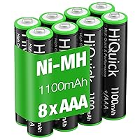 Vista 1 de HiQuick Pilas AAA recargables paquete de 8, baterías AAA triples NiMH de 1100 mAh precargadas