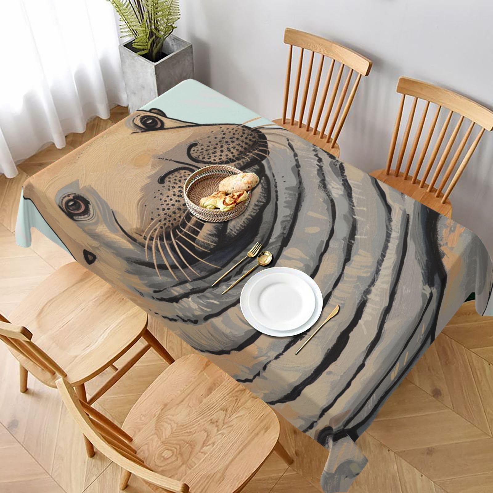 WPKJU Walrus Art Printed Tablecloth 60x90 in Water Resistant Table Cover Washable Rectangle Table Cloth for Dining Tables