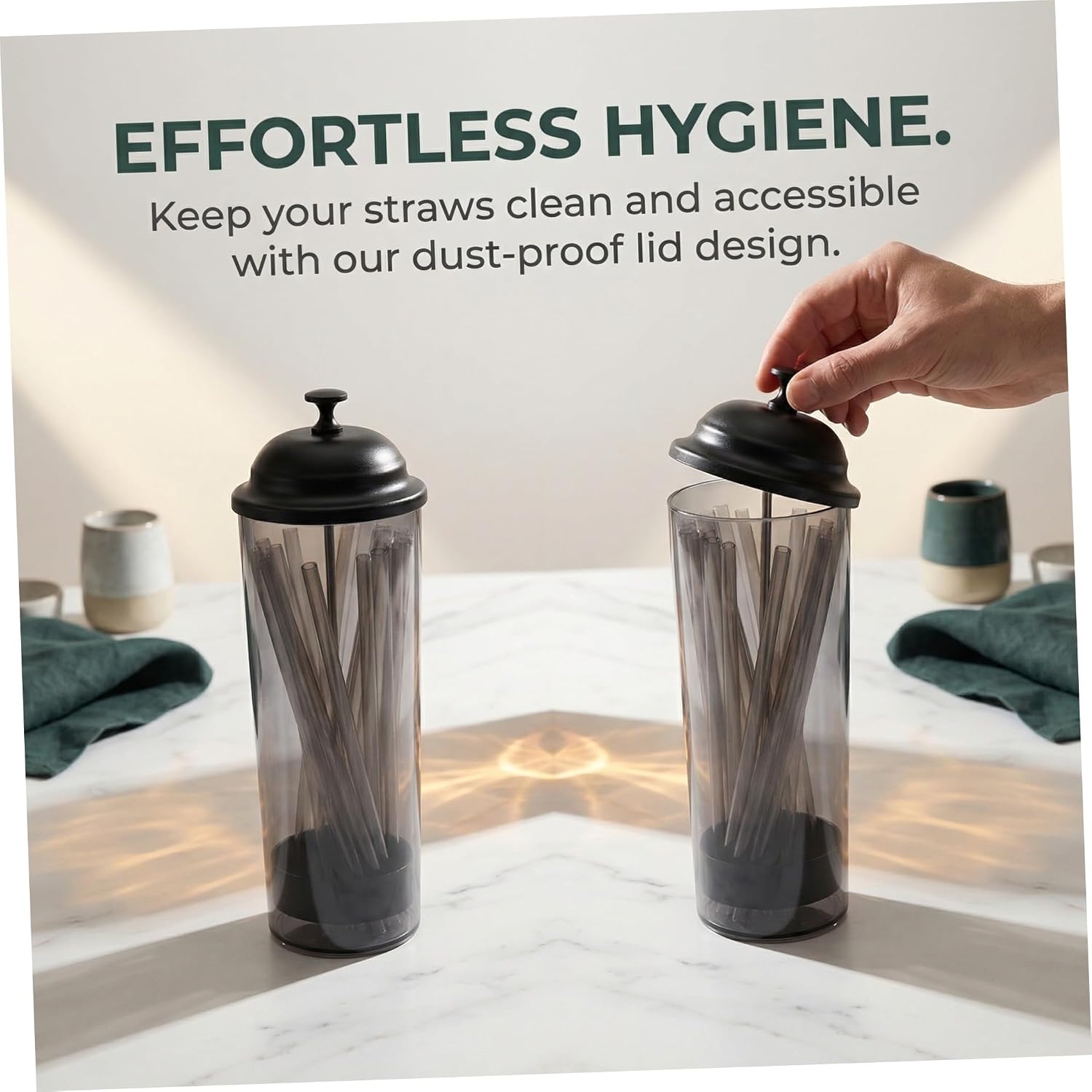 2pcs Countertop Straw Dispenser with Lid Plastic Holder for Bars