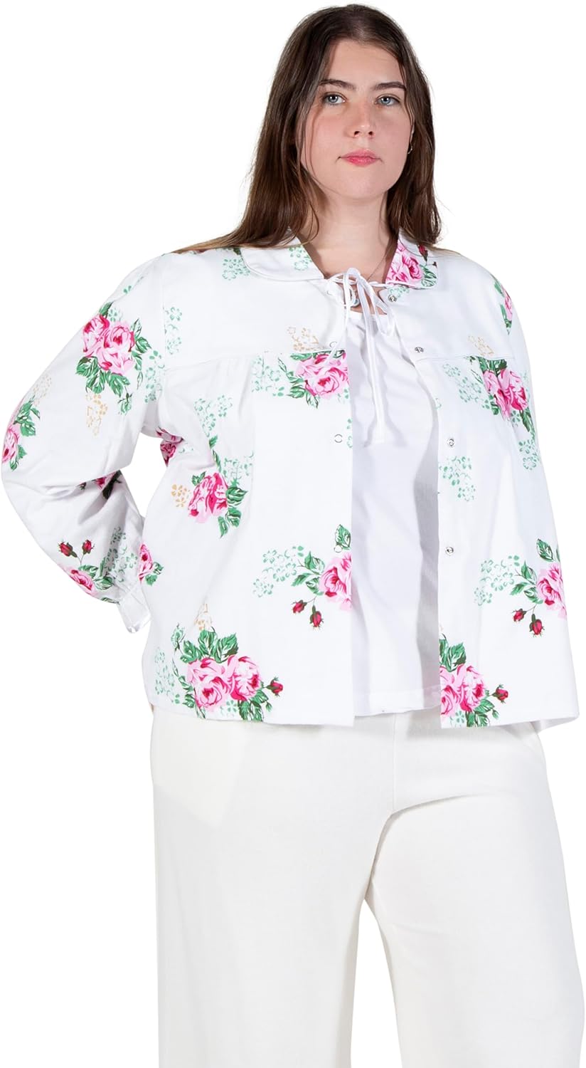 LA CERA Women's Plus Size Flannel Jacket, 100% Cotton Floral Print, Machine Washable, Imported, Snap Button Front