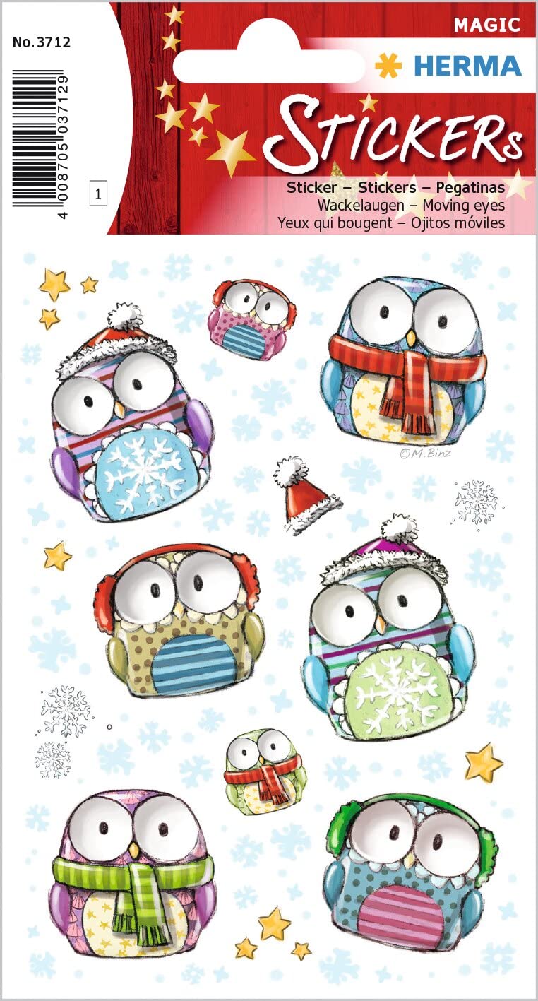 HERMA Wiggly Eyes Stickers for Boys, Girls, Birthdays Permanent Winter Owls