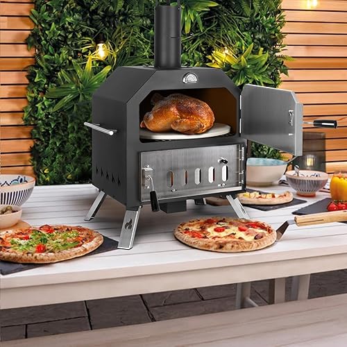 Miniatura 3 de Horno de pizza al aire libre de 12 pulgadas, horno de pizza portátil para patio, incluye piedra para pizza, cáscara de pizza, patas plegables,