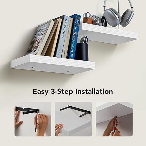 Miniatura 6 de Amada HOMEFURNISHING Estantes flotantes montados en la pared, estantes de pared de 15 x 7 pulgadas para baño, dormitorio, sala de estar, estantes