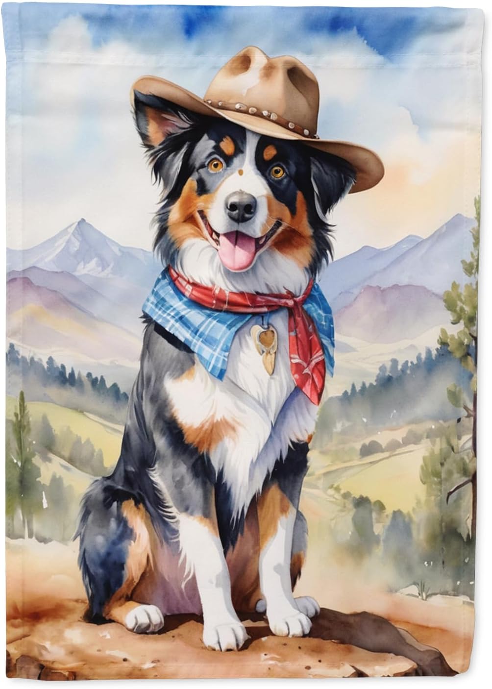 Caroline's Treasures DAC5838CHF Australian Shepherd Cowboy Welcome House Flag Large Porch Sleeve Pole Decorative Outside Yard Banner Artwork Wall Hanging, Polyester, House Size, Multicolor