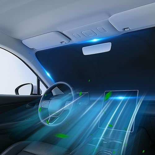 Miniatura 9 de Parasol reflectante para parabrisas de automóvil con recorte de espejo, bloquea el 99% de los rayos UV y mantiene el vehículo fresco, se adapta a